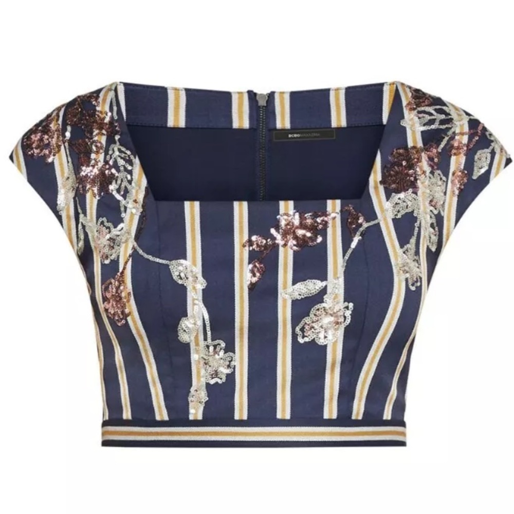 BCBGMAXAZRIA Floral Sequins Crop Top | Size S